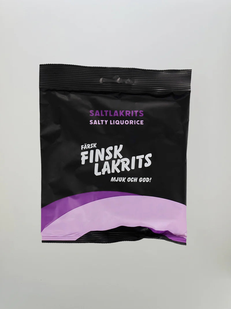Färsk finsk saltlakrits 215 g med mjuk konsistens och tydlig lakritssmak