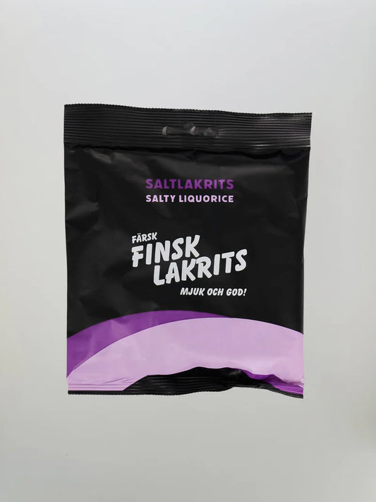 Färsk finsk saltlakrits 215 g med mjuk konsistens och tydlig lakritssmak