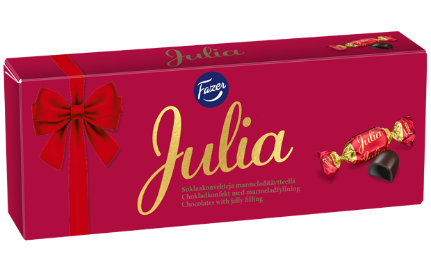 Fazer Julia 295g – chokladpraliner med marmeladfyllning
