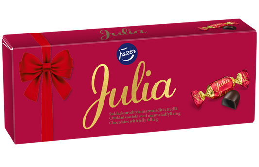 Fazer Julia 295g – chokladpraliner med marmeladfyllning