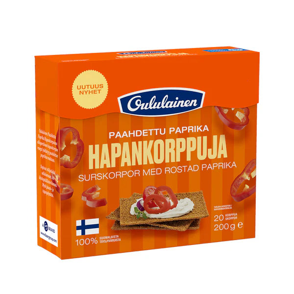 Fazer Oululainen surskorpa rostad paprika 200 g – finska rågskorpor